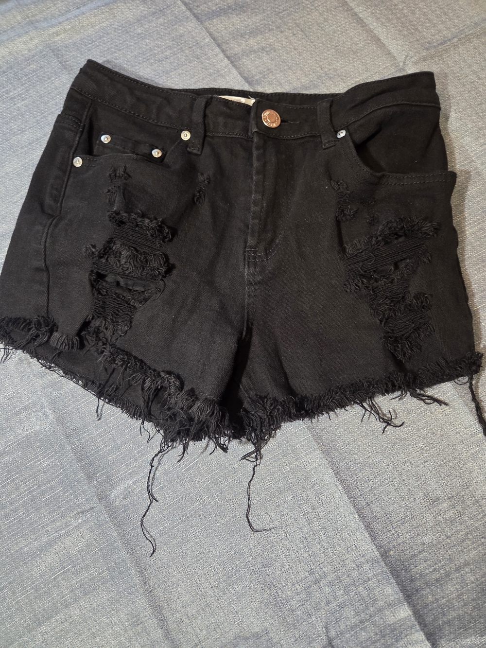 Almost Famous Black Distressed Frayed Hem Denim Shorts